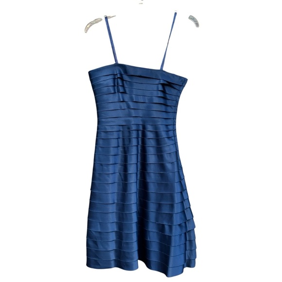 BCBGMAXAZRIA 4 Blue Tiered Satin Strap Dress Cocktail Party Formal - Picture 4 of 10